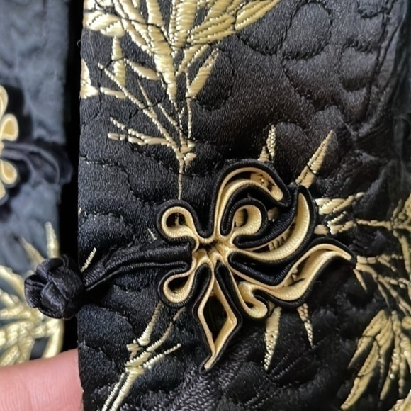Handmade Quilted Asian Inspired Black & Gold Bamboo Print Jacket‎ - Picture 6 of 8